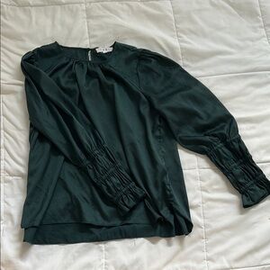 Puff Sleeve Green Silky Women's Blouse